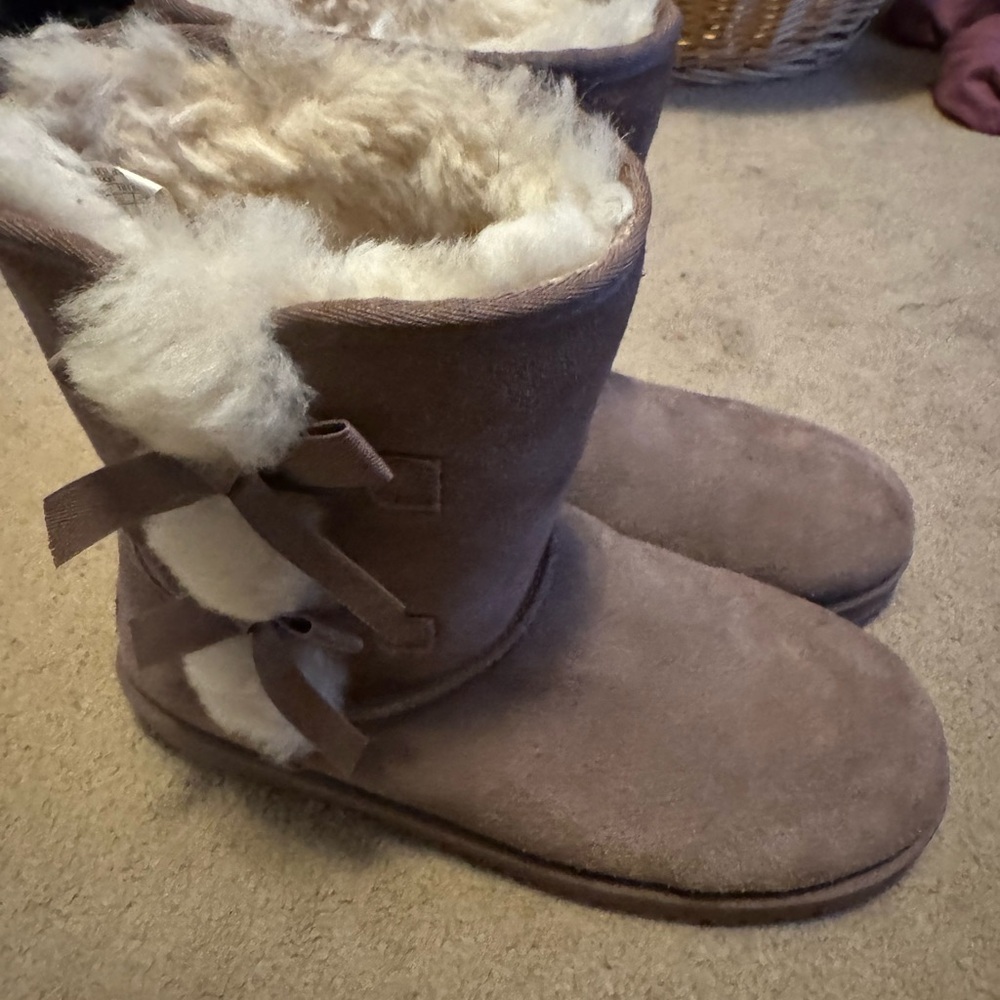 Cozy Brown UGG Bailey Bow II Boots with Fur Lining